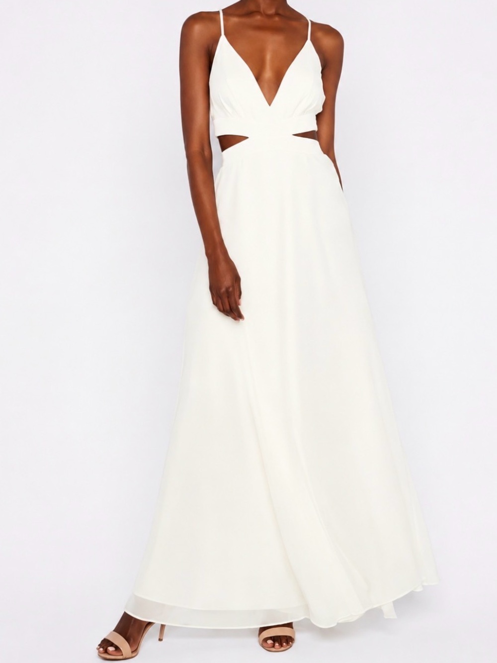 Express • Chiffon Cut Out Maxi Dress (White/Ivory) Size XS
